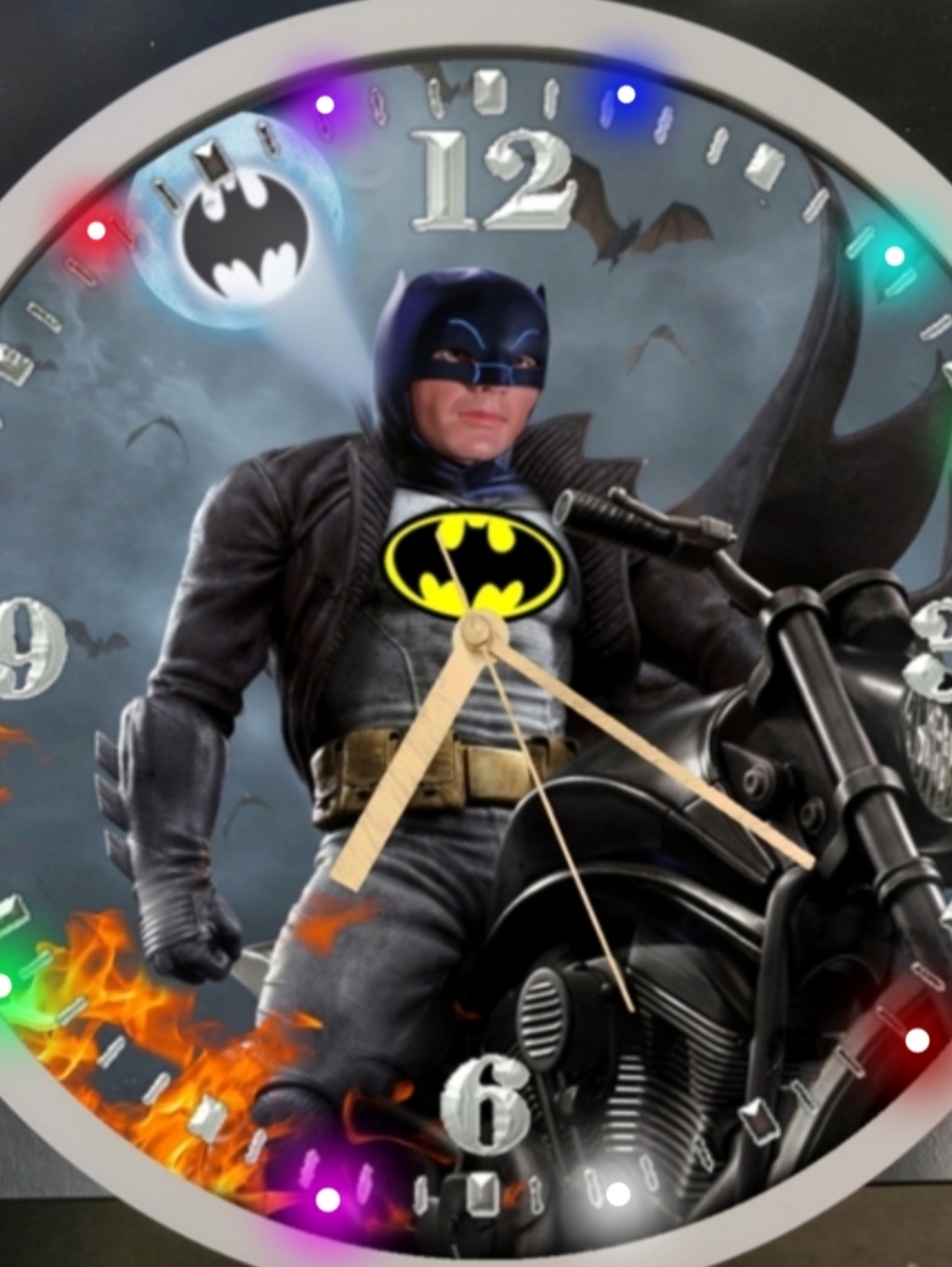Adam West Batman Motorcycle Wall Retro Clock - Black, Yellow, Gray